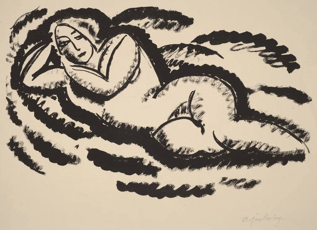 Reclining Nude, by Alexej von Jawlensky, ink, 1912