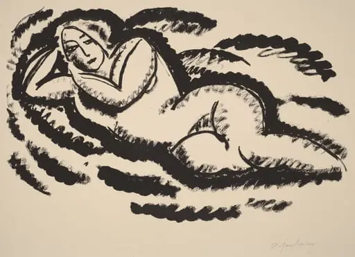 Reclining Nude, by Alexej von Jawlensky, ink, 1912