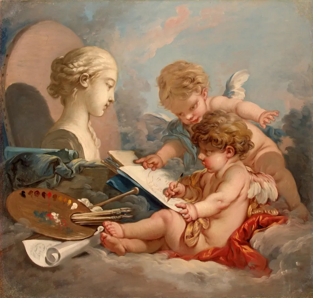 Cupids. Allegory of Painting, by François Boucher, oil, 1760