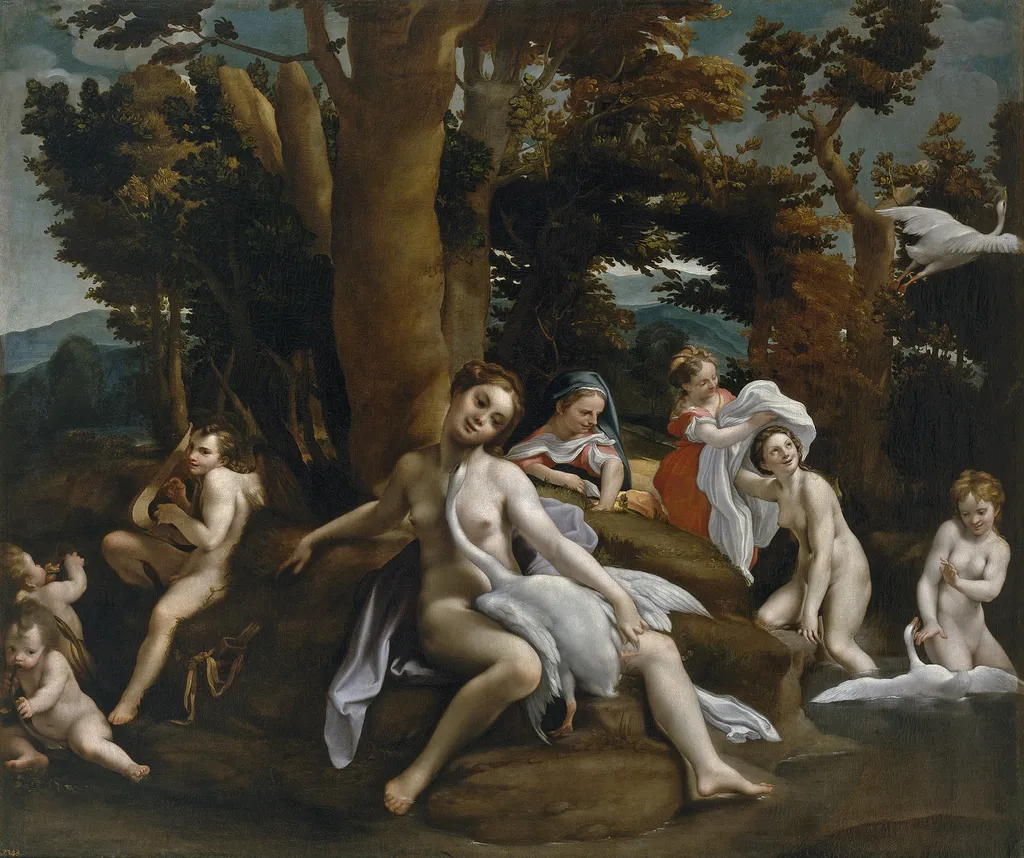 Leda and the swan, by Eugenio Caxés, oil, 1604