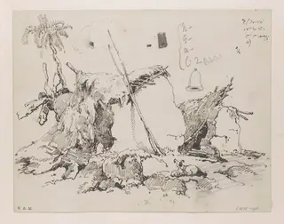 Ruinous village dwellings, Bengal, by George Chinnery, 16