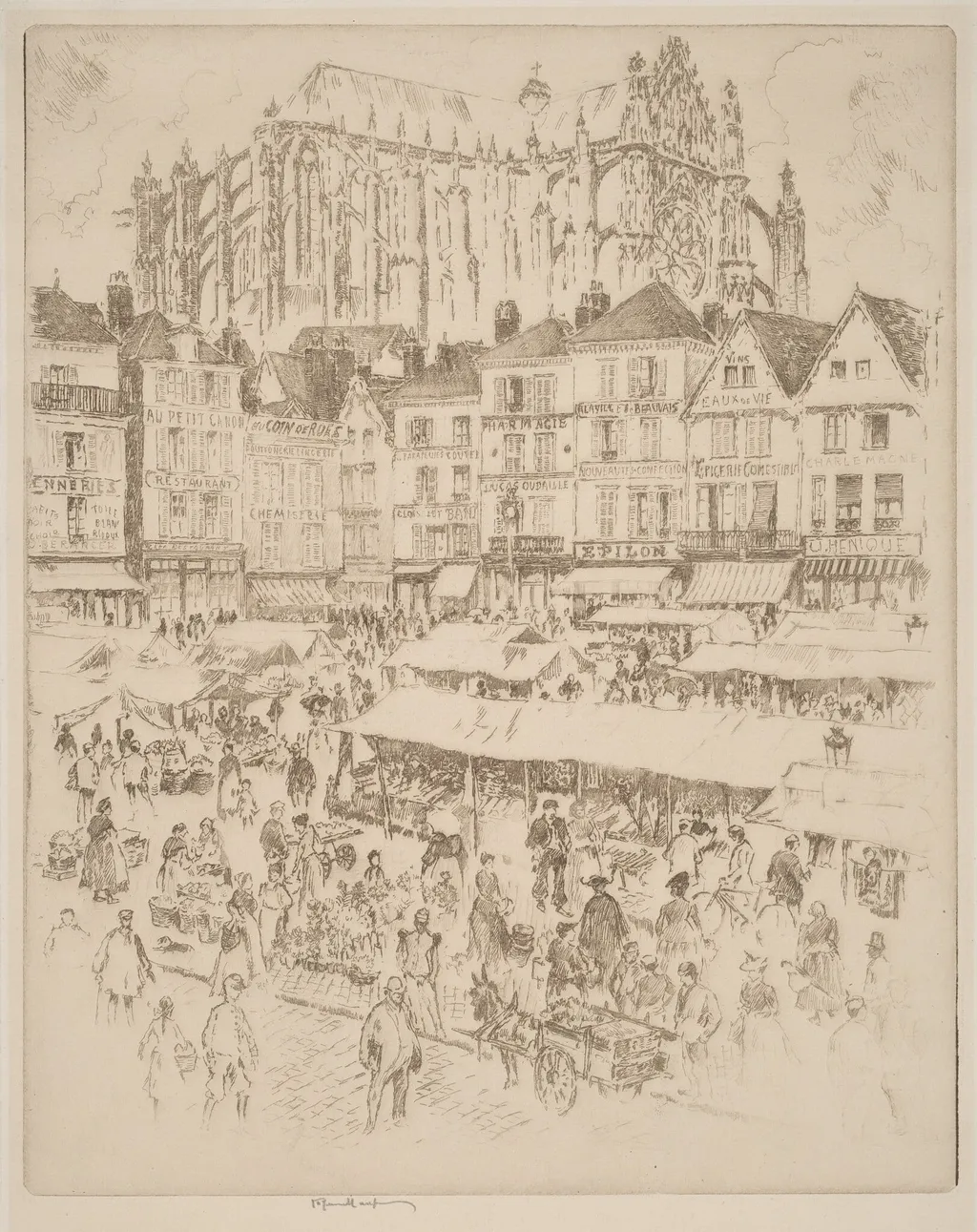 La Place, Beauvais, by Joseph Pennell, ink, 1907