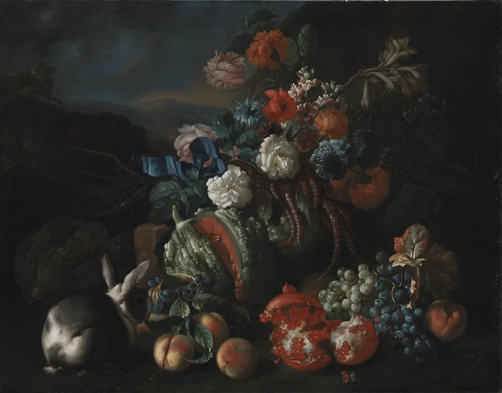 Stone Base with Flowers and Fruit, detail