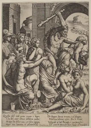 Envy Driven from the Temple of the Muses, by Master of the Die, ink, 1522