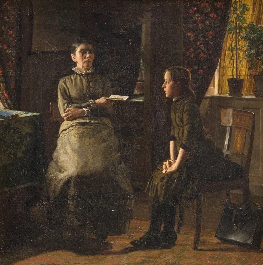 Lærerinde og elev, by Axel Helsted, oil, 1893