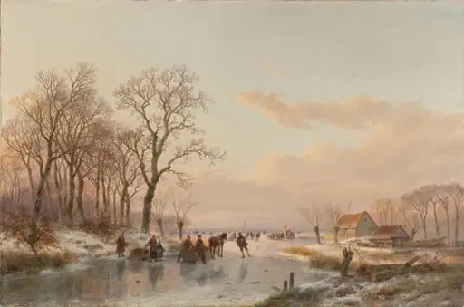 A Frozen Canal near the River Maas, by Andreas Schelfhout, unspecified, 1867