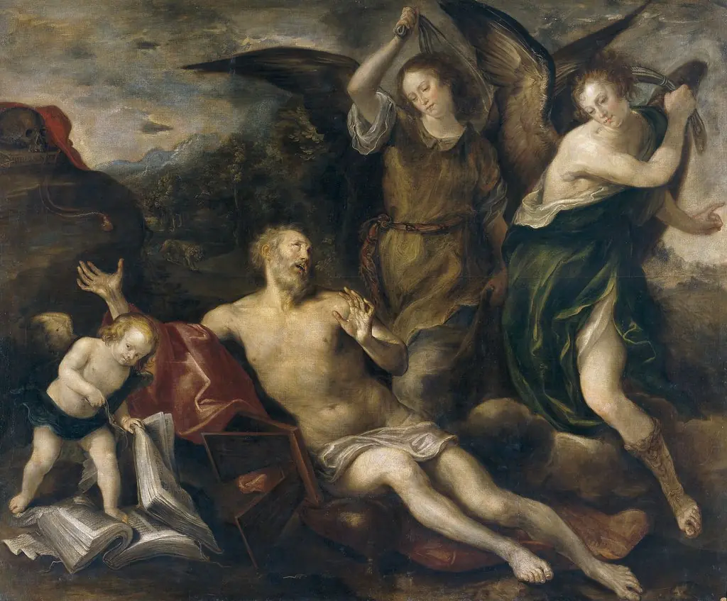 Saint Jerome Whipped by Angels, by Francisco Camilo, oil, 1651