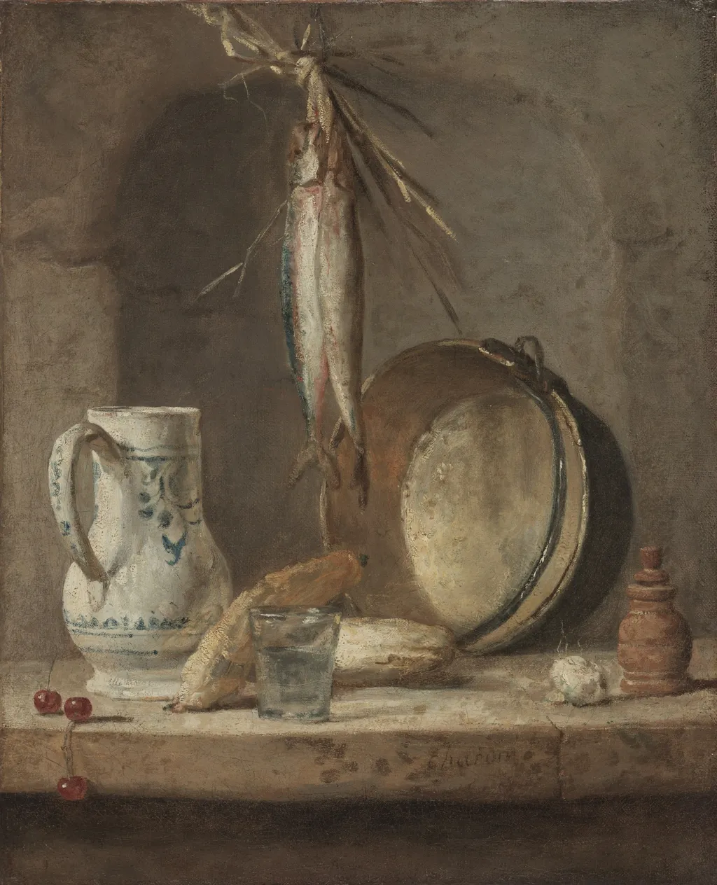 Still Life with Herrings, by Jean-Baptiste-Siméon Chardin, oil, 1735