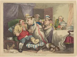 Comfort in the Gout, by Thomas Rowlandson, ink, 1785