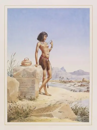 A Nubian Girl standing beside the First[?] Cataract of the Nile, by Achille-Constant-Théodore-Emile Prisse d'Avennes