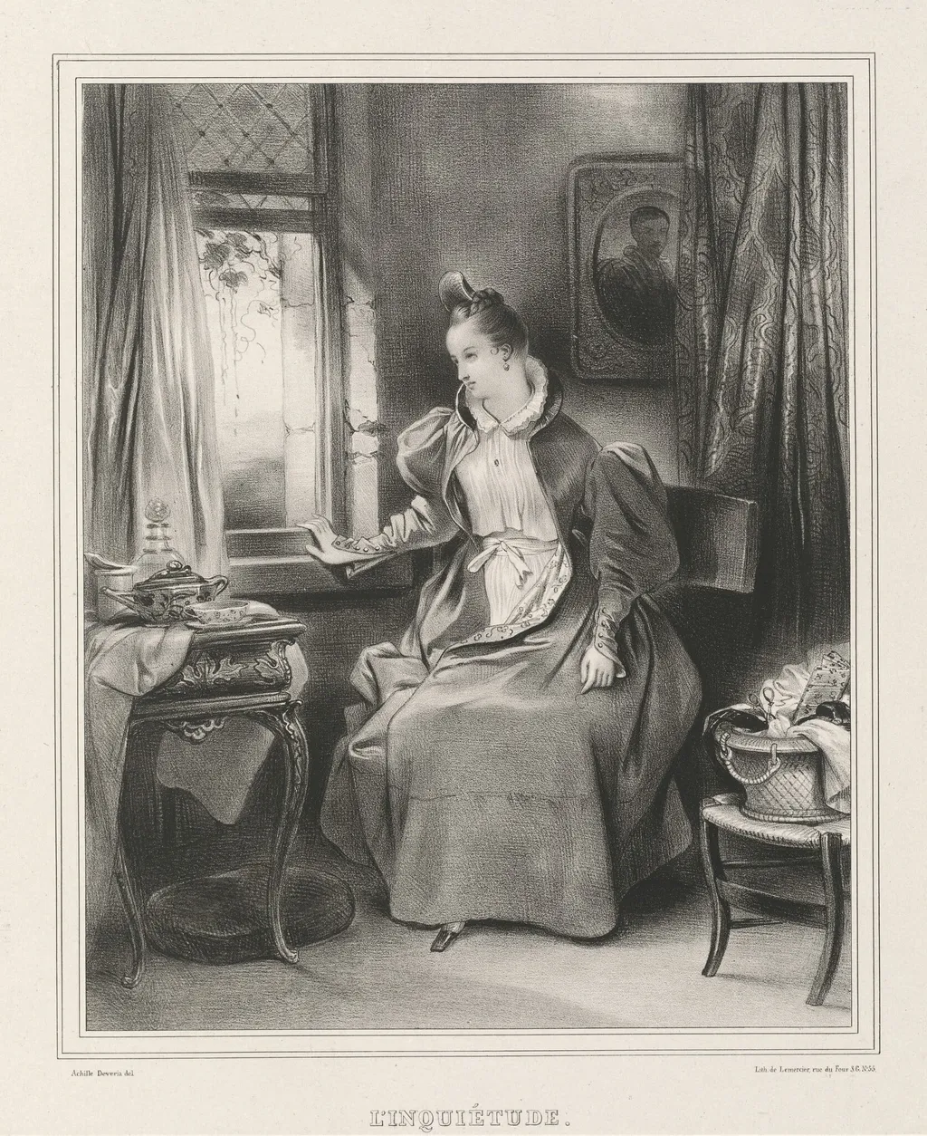 L'Inquietude, by Achille Devéria, ink, 1829