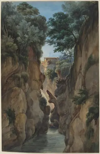 View of a Waterfall through a Ravine, by Achille Etna Michallon