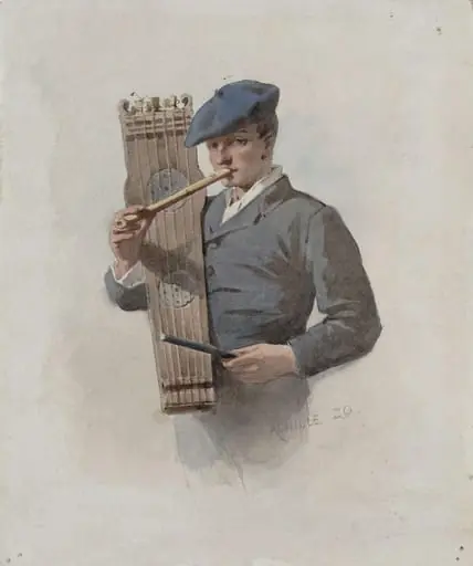 Man of the Basque Provinces of Spain showing the manner of playing the 'Tambourin' and 'Chulula' (or flageolet), by Achilles Zo