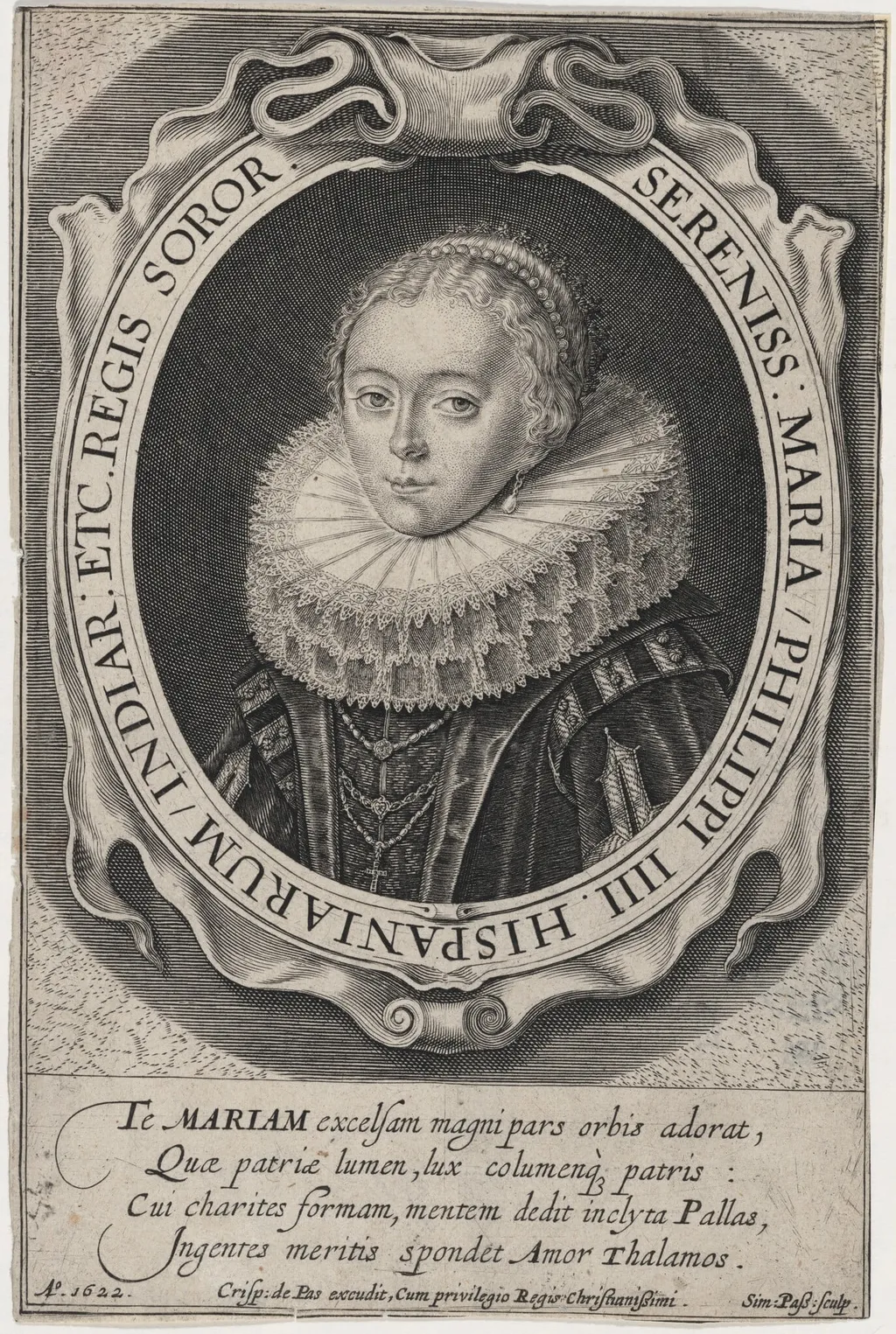 Maria of Austria, Infanta of Spain, by Simon van de Passe, ink, 1622