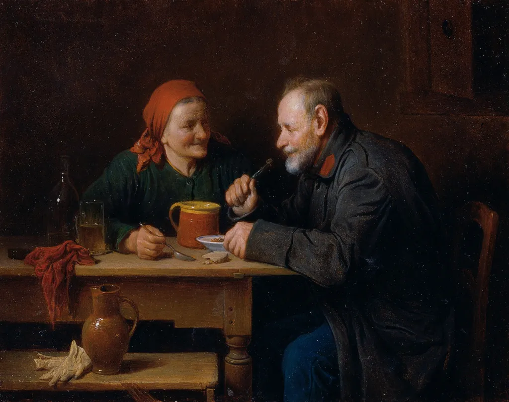 Das Mittagsmahl, by Friedrich Friedländer, oil, 1870