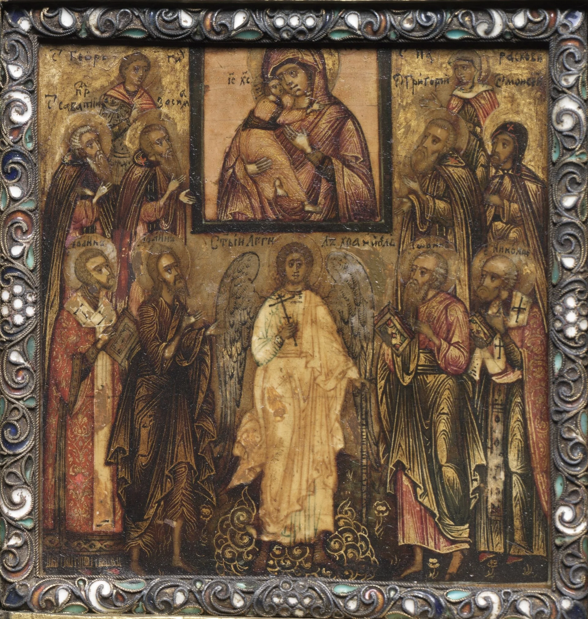 Portable Triptych Icon: Adoration of the Miracle-Working Icon of the Vladimir Mother of God, detail