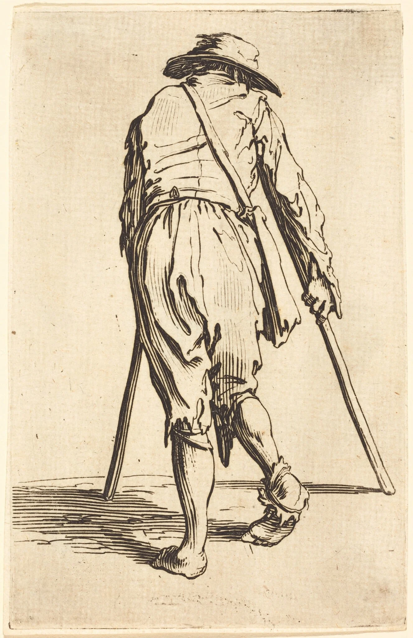 Beggar with Crutches and Hat, Back View, detail