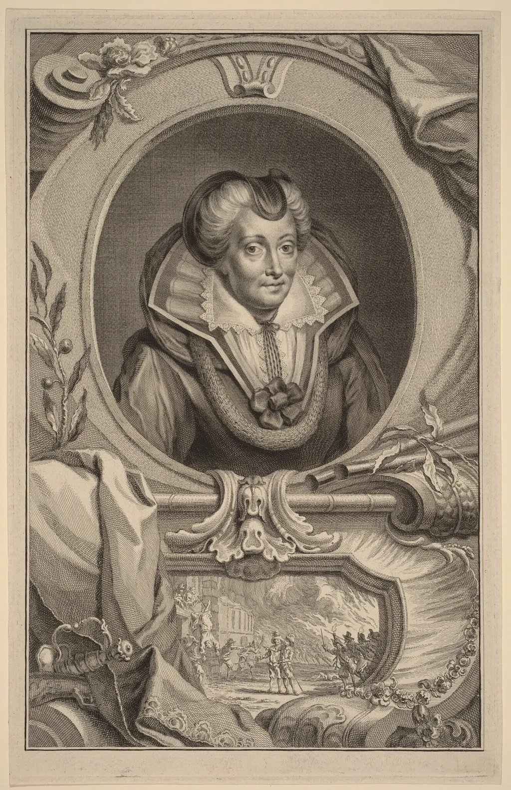 Louise de Coligny, by Jacobus Houbraken, ink, 1739
