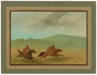 An Osage Indian Pursuing a Camanchee, by George Catlin, oil, 1865
