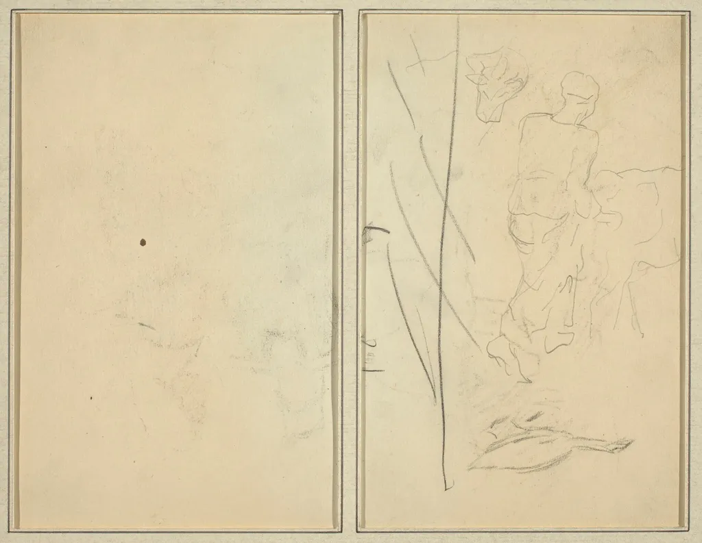 Woman with Cow, and Goose; Counterproof [verso], by Paul Gauguin, crayon, 1886