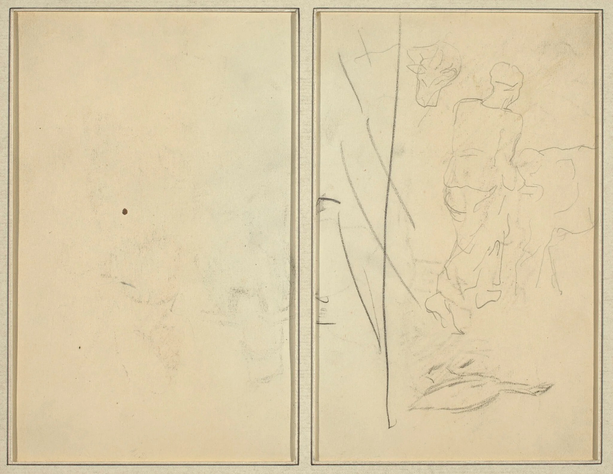 Woman with Cow, and Goose; Counterproof [verso], detail