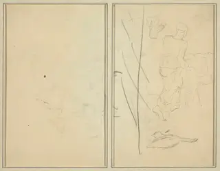 Woman with Cow, and Goose; Counterproof [verso], by Paul Gauguin, crayon, 1886