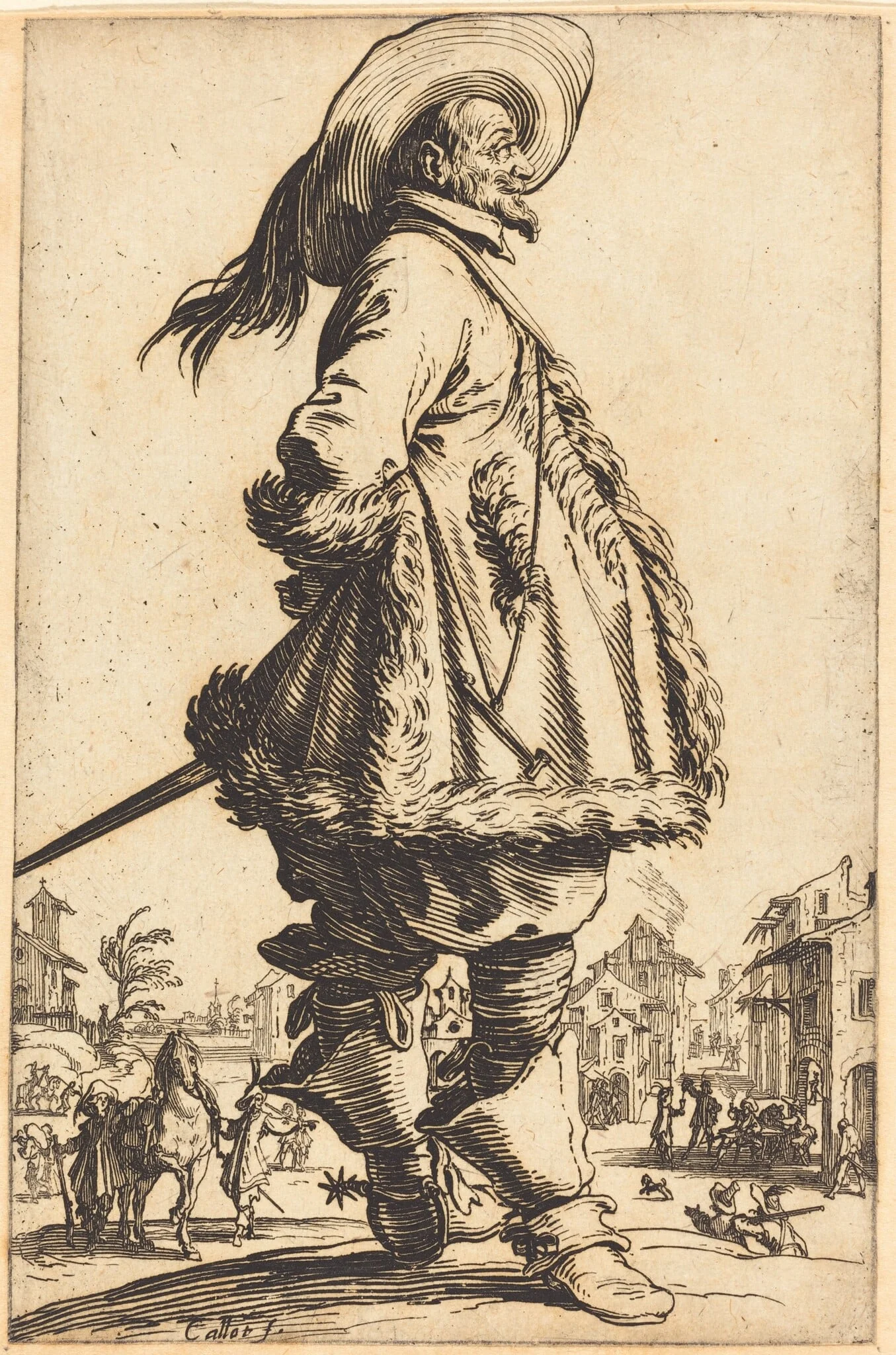 Noble Man with Mantle Trimmed in Fur, Holding his Hands Behind his Back, detail
