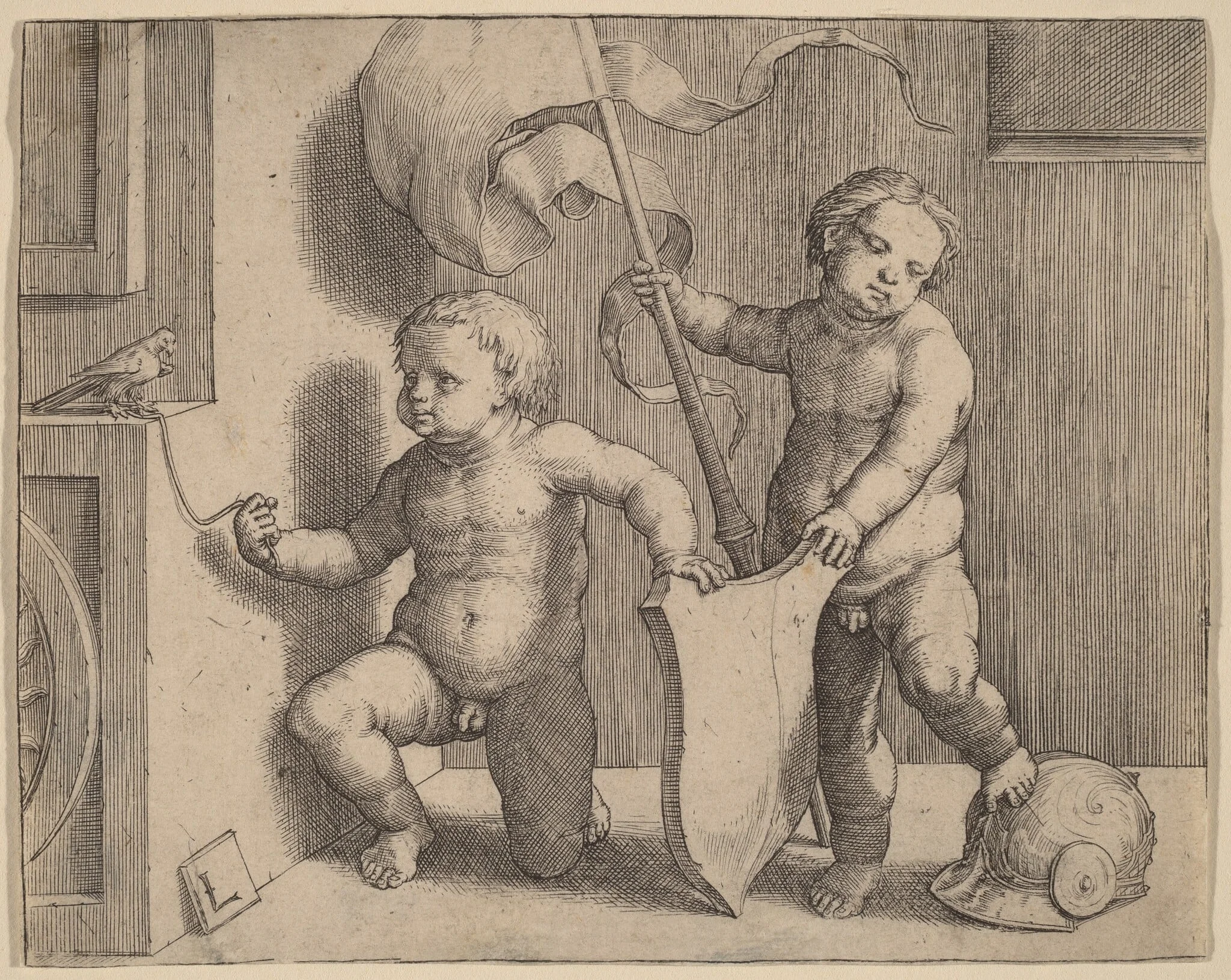 Two Naked Children Supporting a Blank Shield, detail