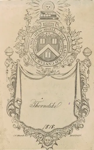 Harvard College Bookplate with the Christo et Ecclesiæ Seal, by Nathaniel Hurd, ink, 1765