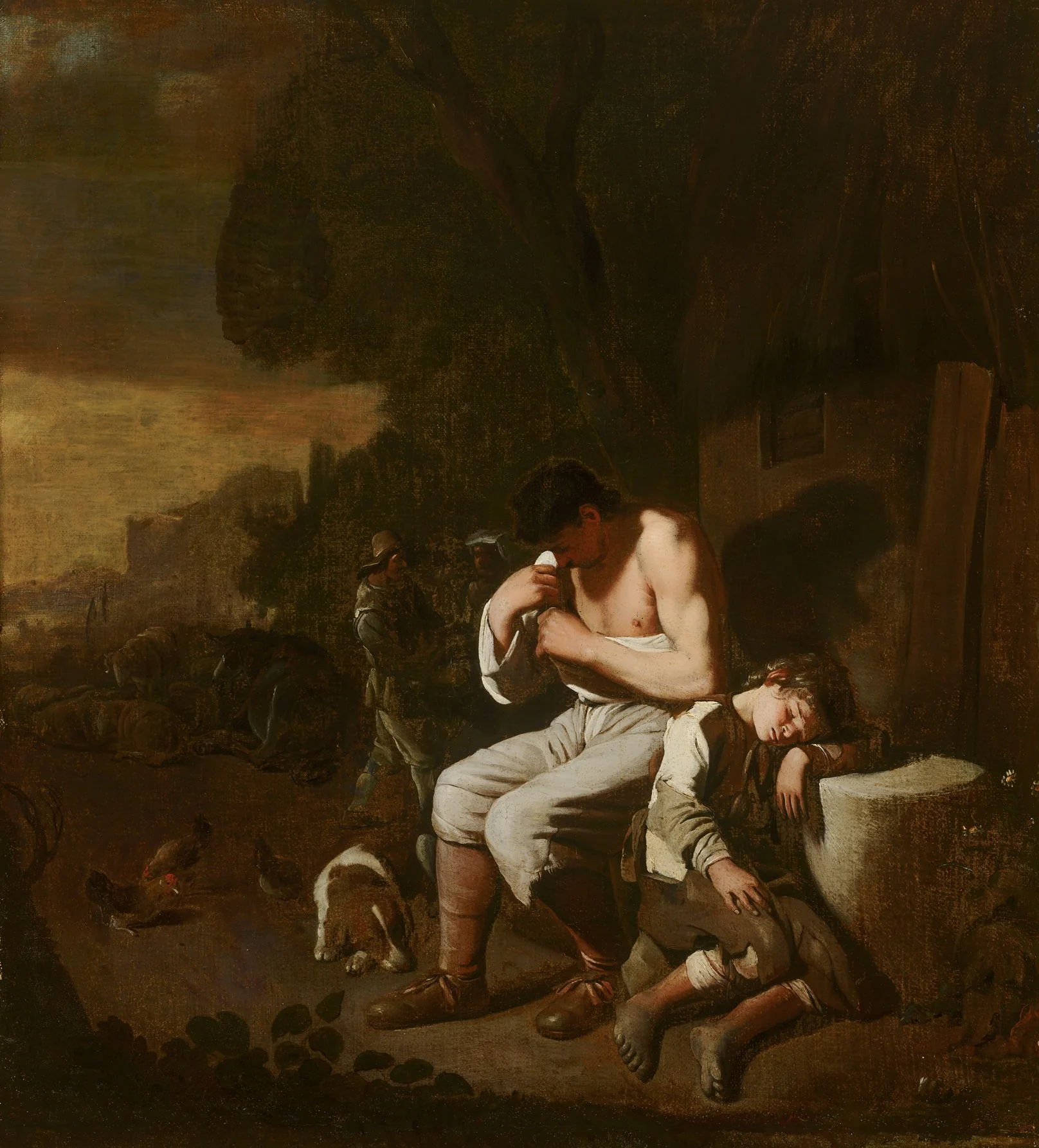 A Sleeping Boy and a Man Removing Fleas from Himself, detail