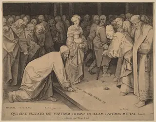 Christ and the Adultress, by Pedro Perret, ink, 1579