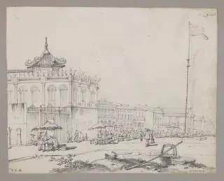 The Great Square before the Factories, Canton, by George Chinnery, 7