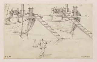 Two drawings of the prow of a Chinese boat, by George Chinnery, 19