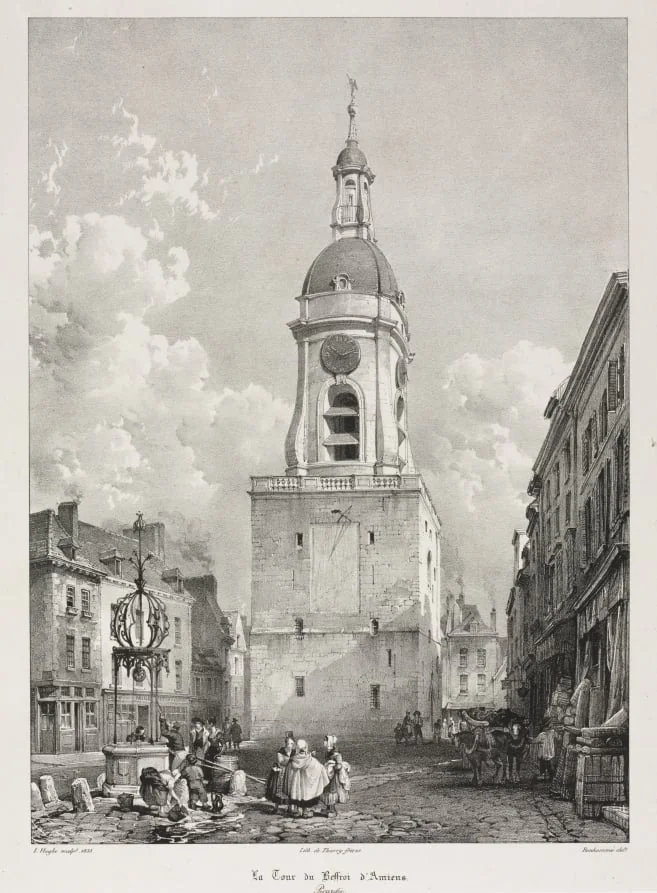 Picturesque and Romantic Travels in Old France, Picardie: The Belfry Tower of Amiens, Picardie (Voyages pittoresques et romantiques dans l'ancienne France, Picardie : La Tour du Beffroi d' Amiens, Picardie), after François Bonhommé (French, 1809-1881), detail