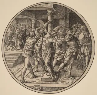 The Flagellation of Christ and Christ Before Pilate, by Jacob Cornelisz. van Oostsanen, ink, 1514