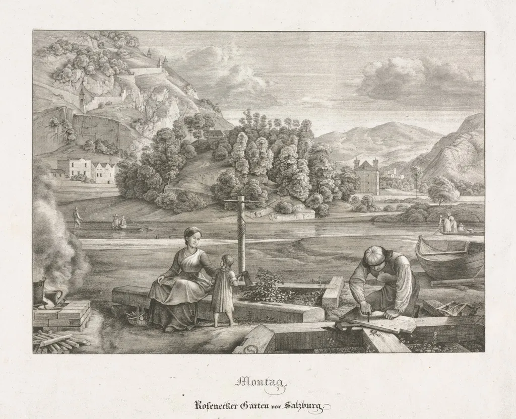 Seven Views in Salzburg and Berchtesgaden: Monday: Rosenecker Garden Salzburg, by Ferdinand Olivier, 1823