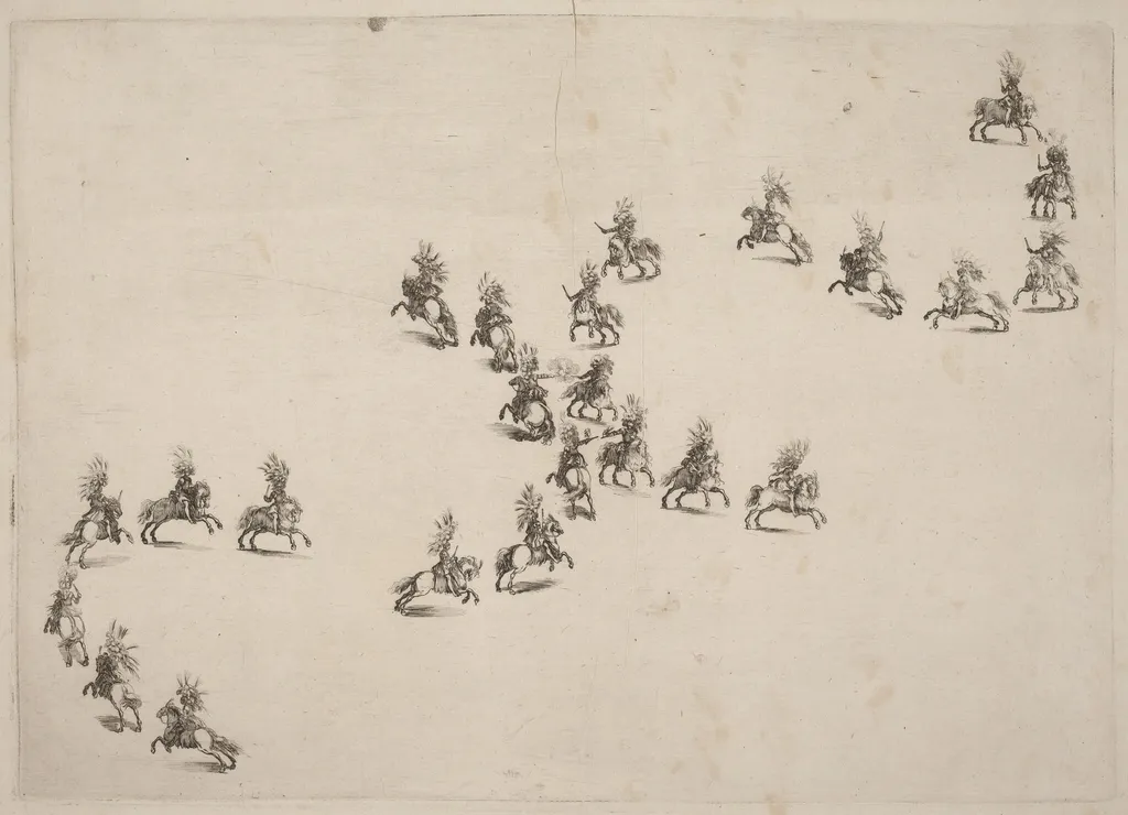Twenty-Four Cavaliers in Double S Formation, by Stefano Della Bella, ink, 1652