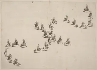 Twenty-Four Cavaliers in Double S Formation, by Stefano Della Bella, ink, 1652