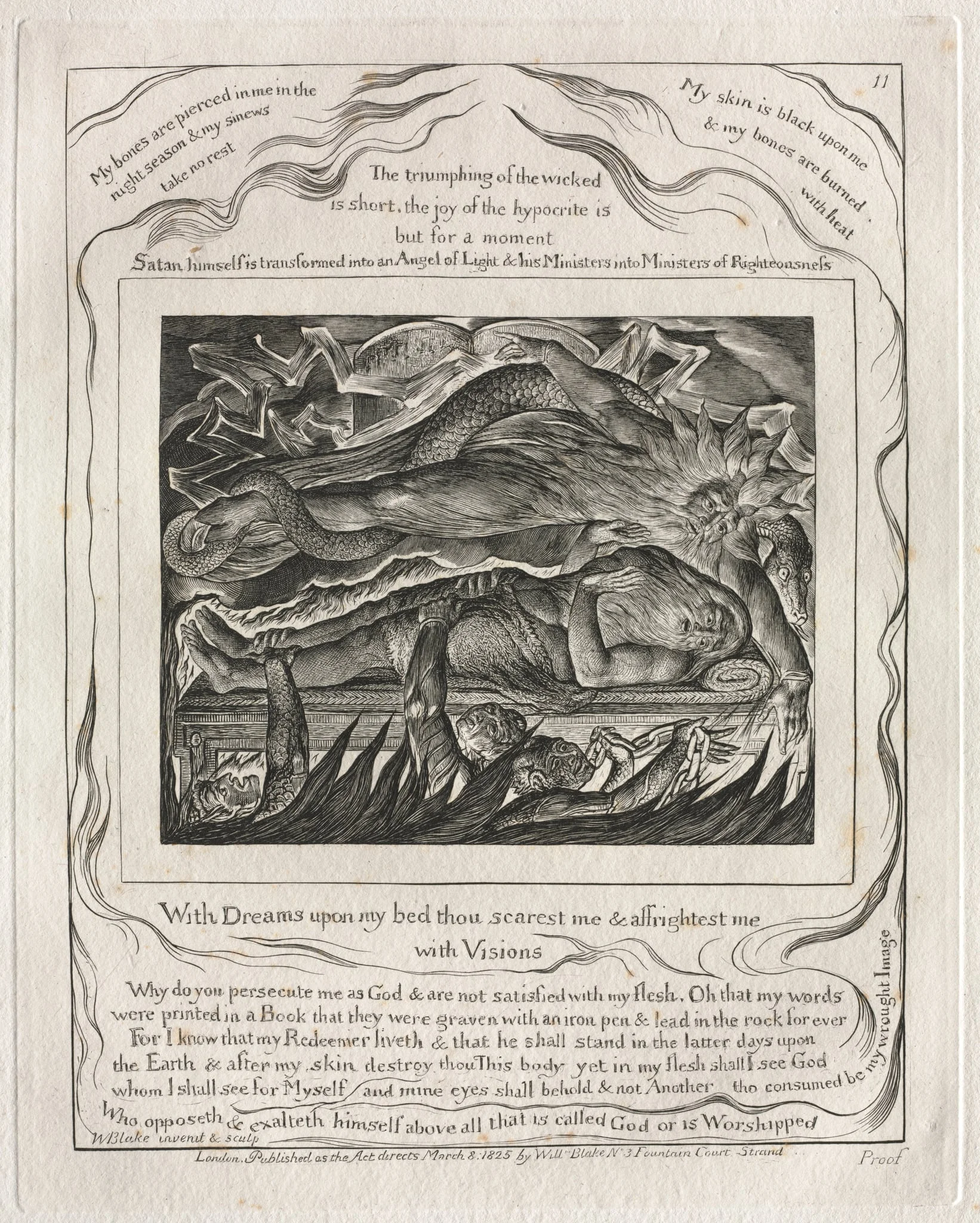 The Book of Job: Pl. 11, With Dreams upon my bed thou scarest me and affrightest me, detail