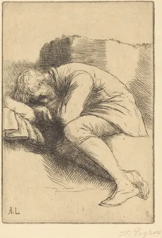 Sleeper (Un dormeur), by Alphonse Legros, ink, 1874