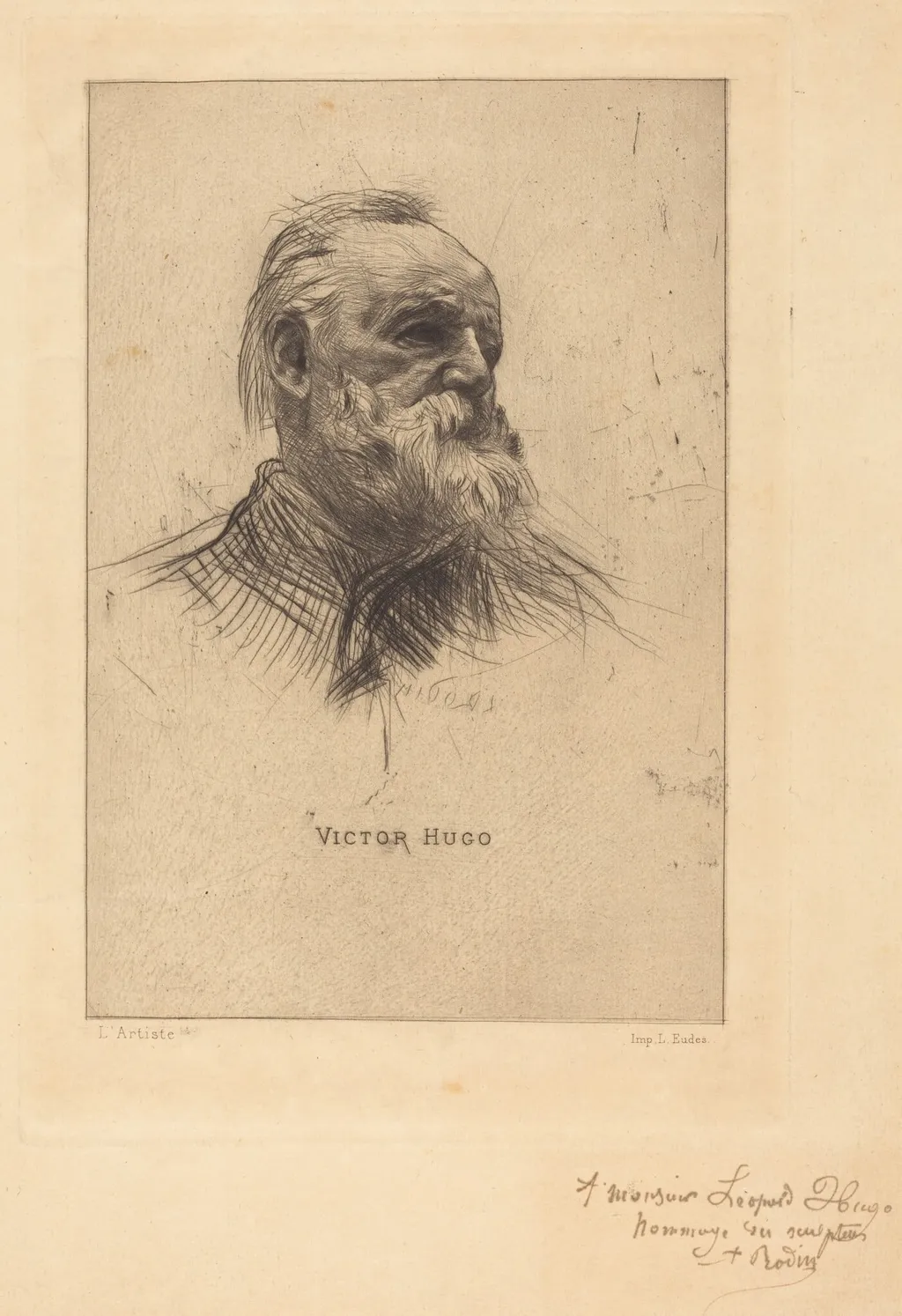 Victor Hugo, De Trois Quarts, by Auguste Rodin, ink, 1884