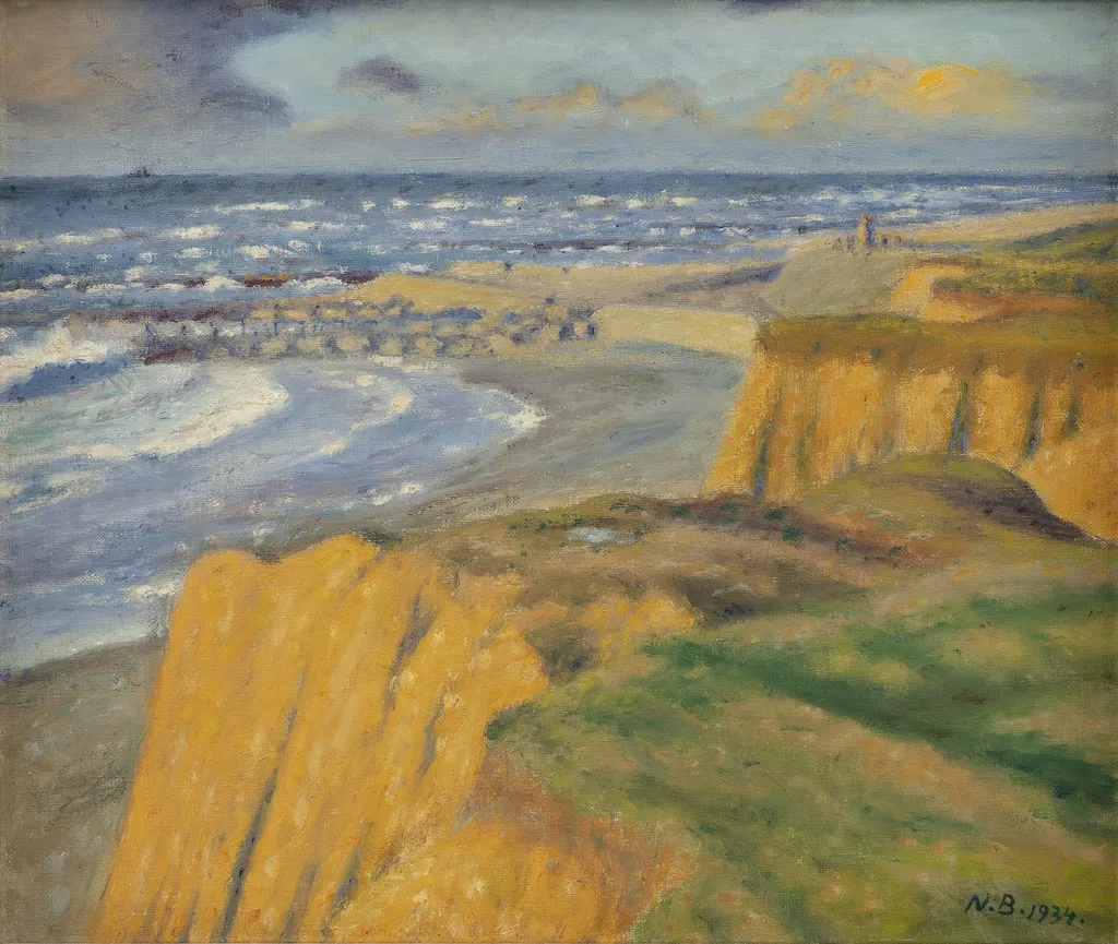 Bovbjerg ved solnedgang. Efterår, by Niels Bjerre, oil, 1934