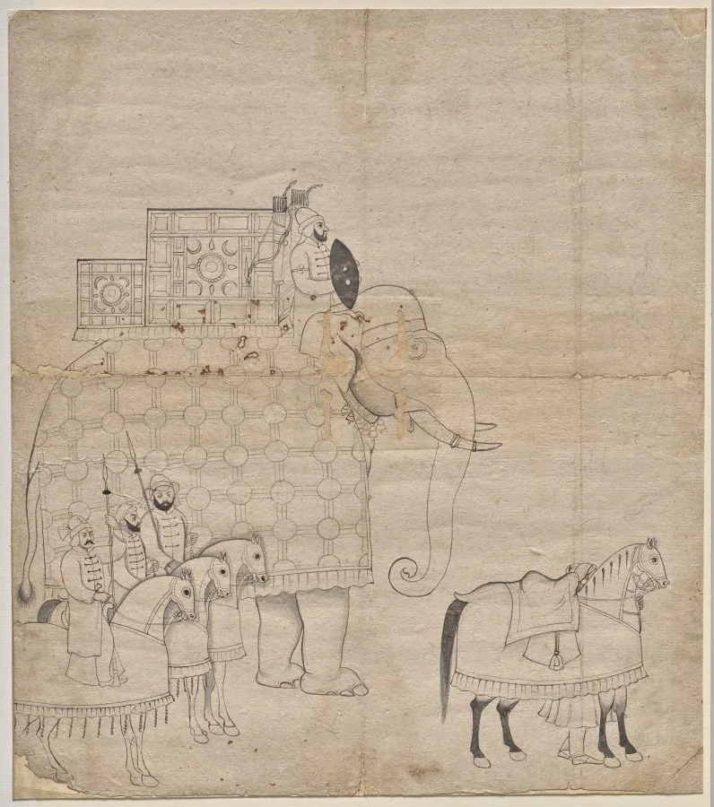 Caparisoned Elephant and Horses, detail