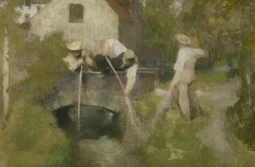 Dredging in the Woluwe, by Jan Stobbaerts, oil, 1898