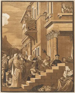 Presentation of the Virgin in the Temple (Center Panel), by John Baptist Jackson, ink, 1742