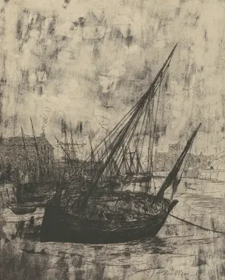 Boats at Peel—Isle of Man, by Julian Alden Weir, ink, 1889