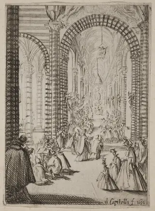 Interior of a Church, by Bernardino Capitelli, ink, 1631