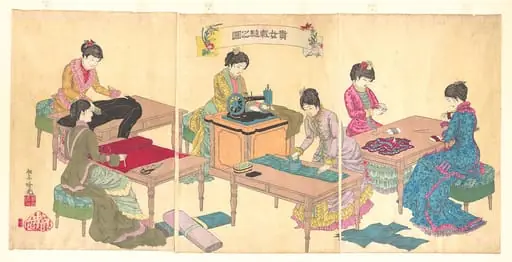安達吟光画 『貴女裁縫之図』|Ladies Sewing (Kijo saihō no zu), by Adachi Ginkō