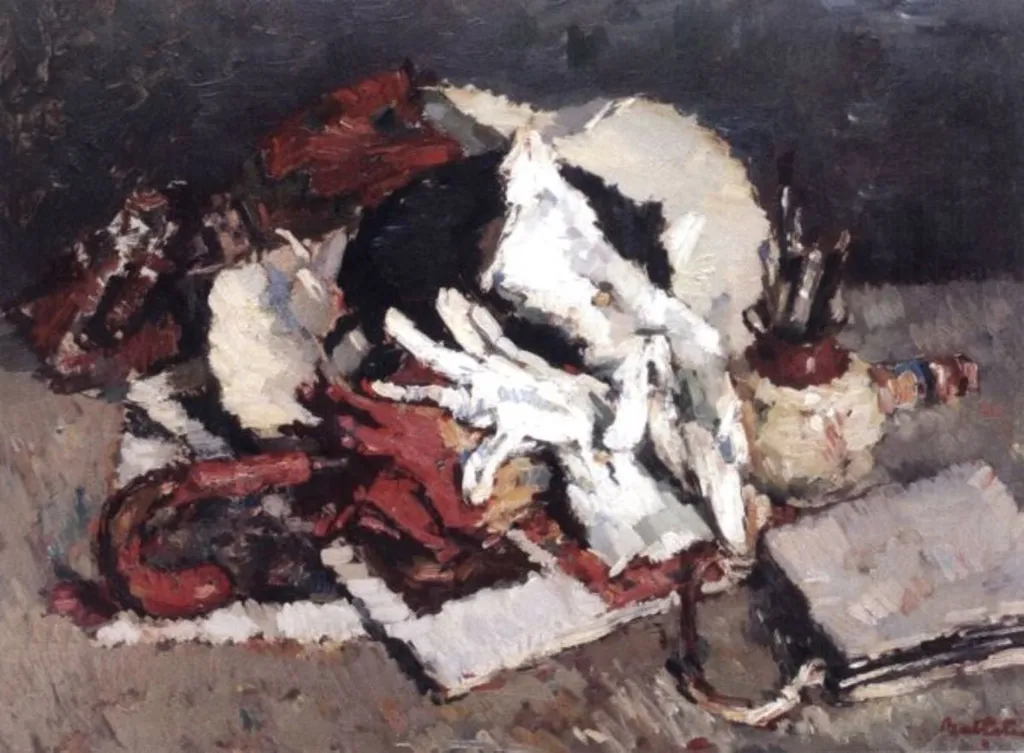 Natură statică cu umbrelă și mânuși, by Adam Bălțatu, unspecified, 1939