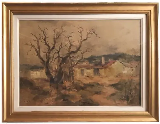 Peisaj cu casă de țară și un copac uscat, by Adam Bălțatu
